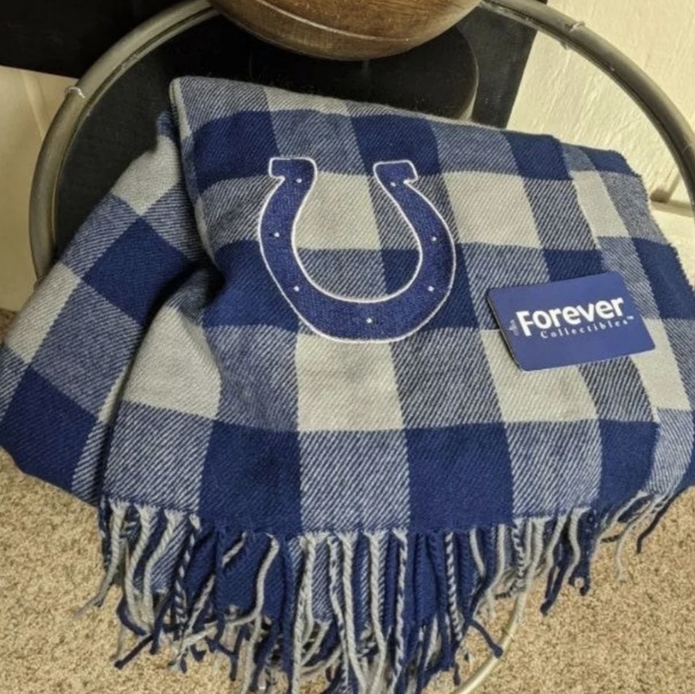 🆕 NFL Indianapolis Colts Grey & Blue Plaid Blanket Scarf For Women